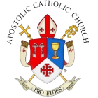 Apostolic Catholic Church official crest with mitre, crozier, keys, chalice, and Jerusalem cross, motto “Pro Fides.”